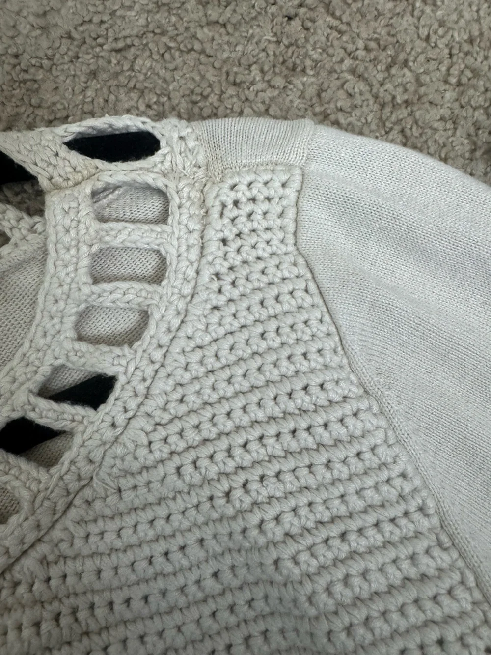 Chico’s Size 3 | Cream Crochet Zip Front Sweater Jacket - Picture 6 of 6